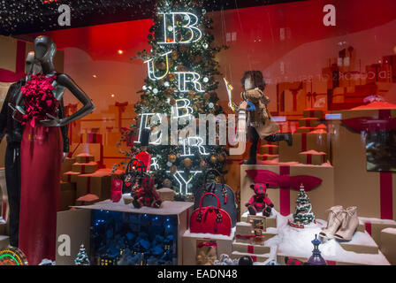Paris, France, Window Shopping, French Department Store Front, Christmas Decorations, Lighting, WIndows, Printemps Burberry Luxury Brands, Fashion Display Stock Photo