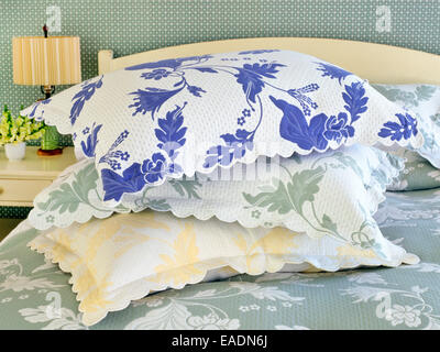 pile of 3 pillows in country style room Stock Photo