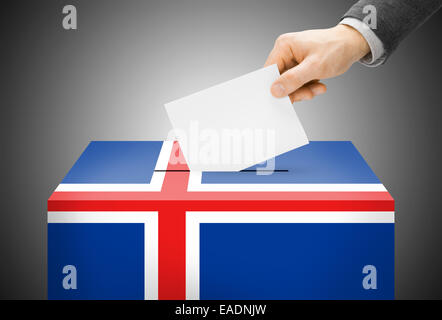 Voting concept - Ballot box painted into national flag colors - Iceland Stock Photo