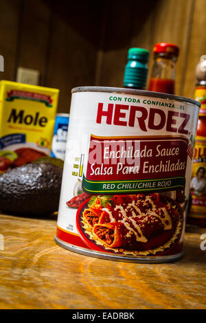 Herdez canned sauces available at most California Grocery store Stock Photo