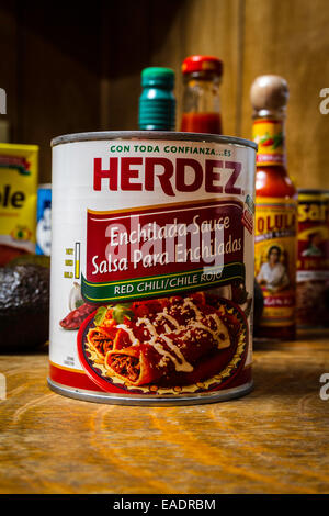 Herdez canned sauces available at most California Grocery store Stock Photo