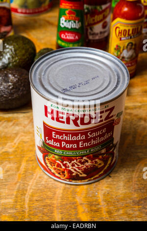 Herdez canned sauces available at most California Grocery store Stock Photo