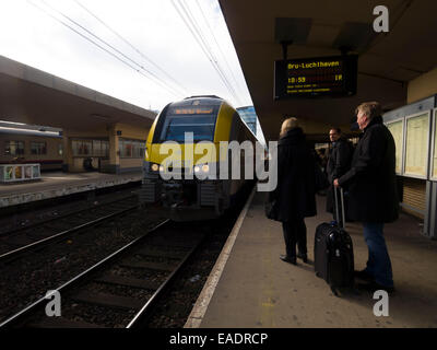 Train arriving at the Gare du Midi railway station, Brussels, Belgium, Europe Stock Photo