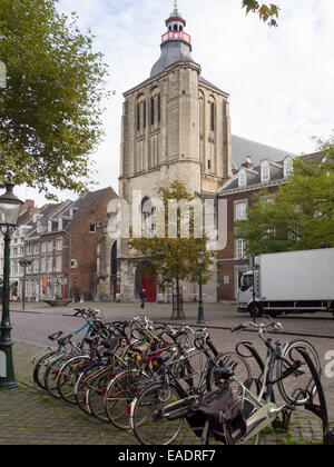 Bicycles parked in front of the St. Matthias Church in Maastricht, The Netherlands, Europe Stock Photo
