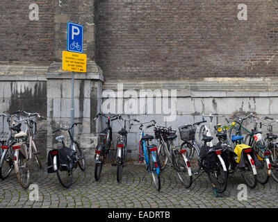 Row of bicycles parked in Maastricht, The Netherlands, Europe Stock Photo