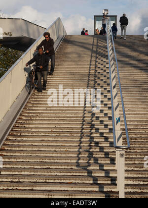 Stairs to The Hoge Brug pedestrian and bicycle bridge over the river Maas in Maastricht, The Netherlands, Europe Stock Photo