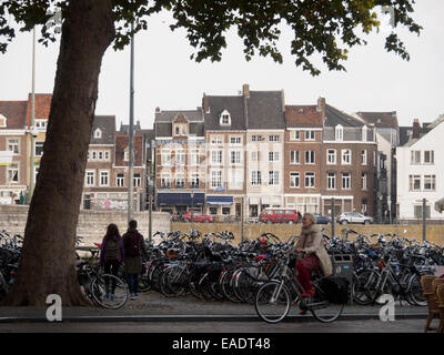 Parked bicycles in Maastricht, The Netherlands, Europe Stock Photo