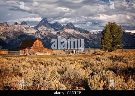 The John Moulton barn on Mormon row near Grand Teton National Park. Wyoming. Stock Photo