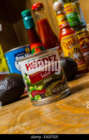 Herdez canned sauces available at most California Grocery store Stock Photo