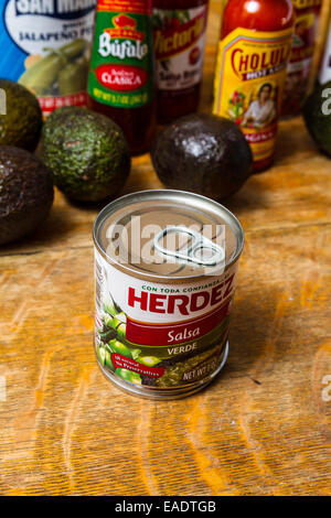 Herdez canned sauces available at most California Grocery store Stock Photo
