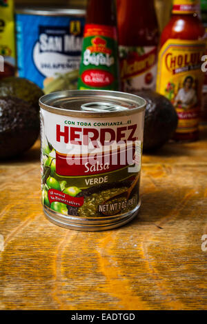 Herdez canned sauces available at most California Grocery store Stock Photo