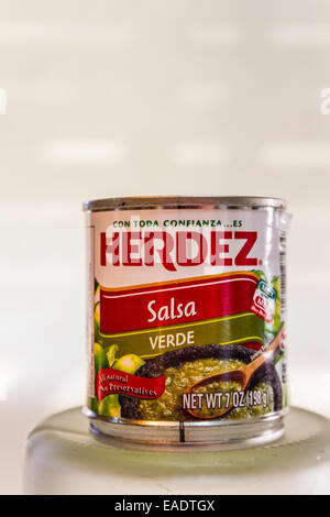 Herdez canned sauces available at most California Grocery store Stock Photo