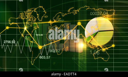 World Map Statistic Data Graph Dark Green Finance Background 3D Stock Photo