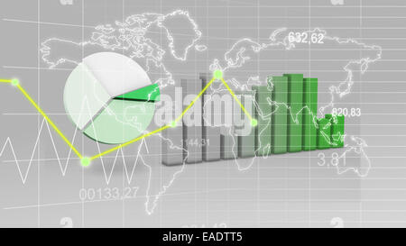 World Map Statistic Data Graph Green Finance 3D Background Stock Photo