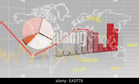 World Map Statistic Data Graph Red Finance 3D Background Stock Photo