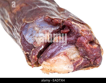 horse meat sausage kazy close up islated on white background Stock Photo