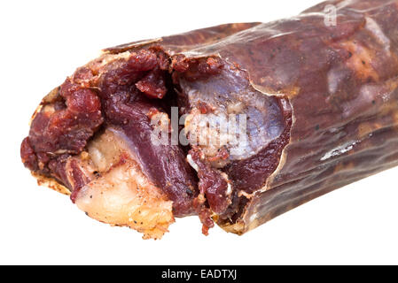 horseflesh sausage kazy close up isolated on white background Stock Photo