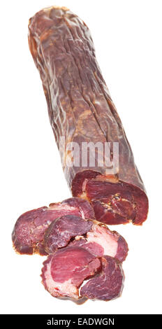 sliced horseflesh sausage kazy isolated on white background Stock Photo