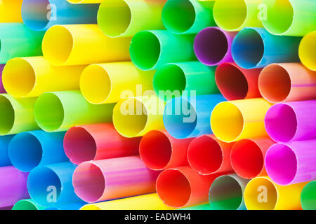 many ends of multicoloured plastic drinking straws close up Stock Photo