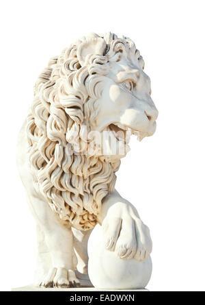 marble medici lion with ball near Vorontsov (Alupka) Palace in Crimea isolated on white background Stock Photo