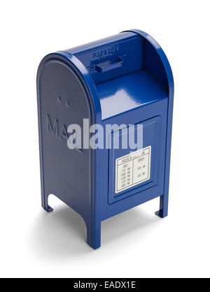 Metal Blue Postal Mail Box Isolated on White Background. Stock Photo