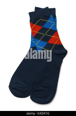 Pair of Blue Socks Isolated on White Background. Stock Photo