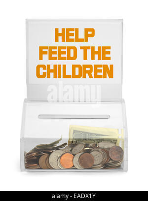 Help Feed the Children Donation Box Isolated on White Background. Stock Photo