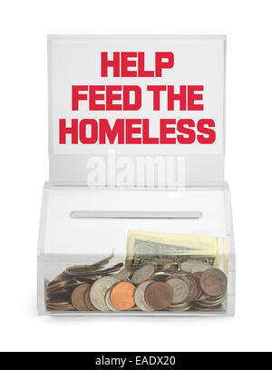 Help Feed the Homeless Donation Box Isolated on White Background. Stock Photo