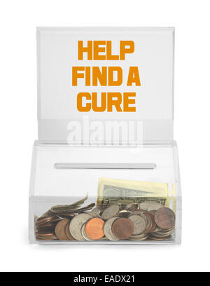 Help Find a Cure Donation Box Isolated on White Background. Stock Photo