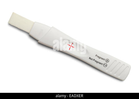 Positive White Plastic Pregnancy Test Isolated on White Background. Stock Photo