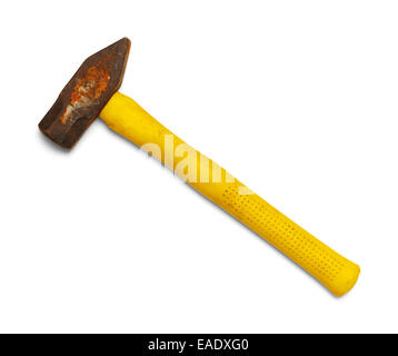 Old Metal Sledge Hammer with Yellow Handle Isolated on White Background. Stock Photo