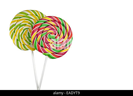 Two colorful lollipops isolated on white background Stock Photo
