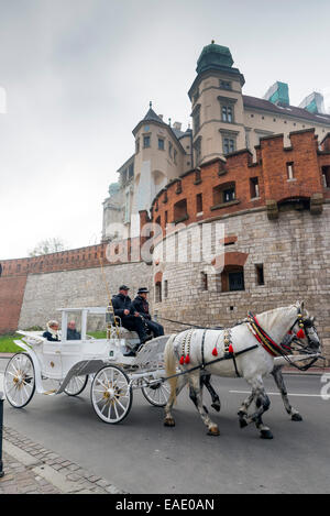 KRAKOW, POLAND - OCTOBER 27, 2014: Carriage on a street near The Main Market Square in Krakow, Poland Stock Photo