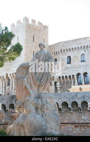 Statue to honour Prince Albert in front of the The Prince's Palace of Monaco. Stock Photo