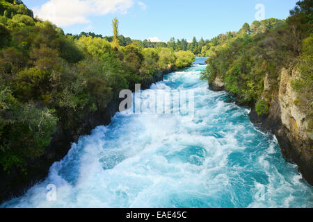 Narrow canyon of Huka  falls on the Waikato River, New Zealand Stock Photo