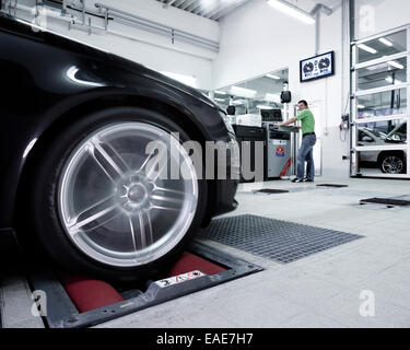 Emission control testing, car on a test bench, St.Gertraudi, Reith im Alpbachtal, Kufstein District, North Tirol, Tirol, Austria Stock Photo