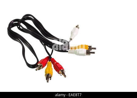 Stereo, Speaker Wire and Cable to Mini Jack, Mono Plug on isolated white background Stock Photo