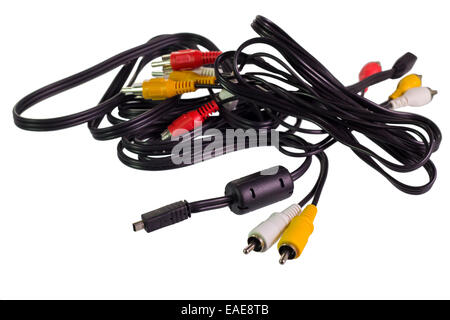 Stereo, Speaker Wire and Cable to Mini Jack, Mono Plug on isolated white background Stock Photo