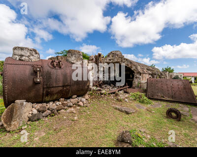 Nevis Heritage Centre, Brink Kiln, sugar plantation visitor culture, attraction. Old boiler tanks rusting Stock Photo