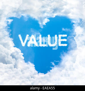 value word on blue sky inside love heart cloud form Stock Photo