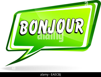 french translation for hello green speech design Stock Photo