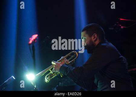 Ibrahim Maalouf a French-Lebanese trumpeter and and his band performed live at the 18th Jazz Fest Sarajevo in 2014. Stock Photo