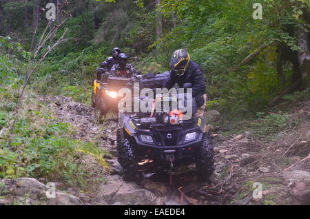 Driving ATVs in beautiful landscapes. Stock Photo