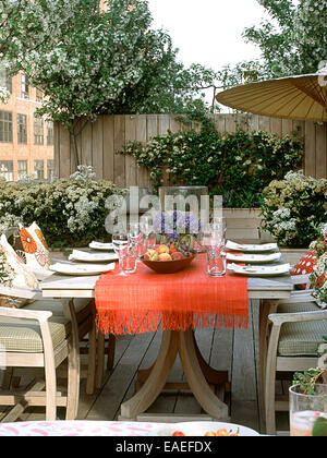 set table in outdoor urban space Stock Photo