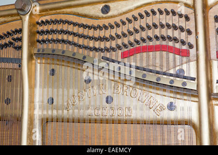 Sound board of a late nineteenth century Justin Browne upright iron grand piano Stock Photo