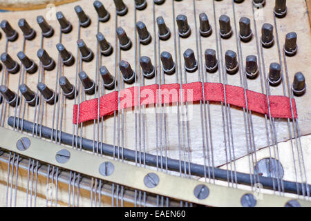 Sound board of a late nineteenth century Justin Browne upright iron grand piano Stock Photo