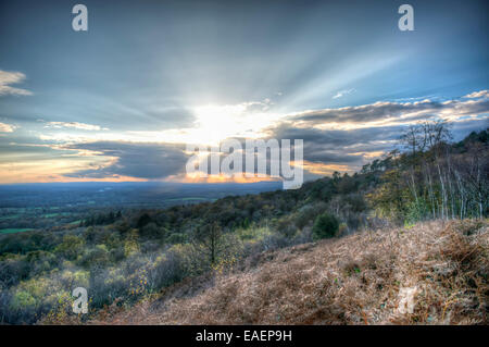 Autumn sunset over the North Downs near Leith Hill, Surrey, UK Stock Photo