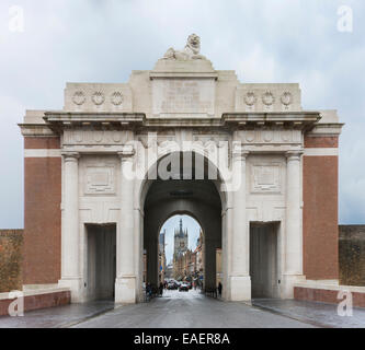 Looking through the Menin Gate in Ypres, Belgium. Stock Photo