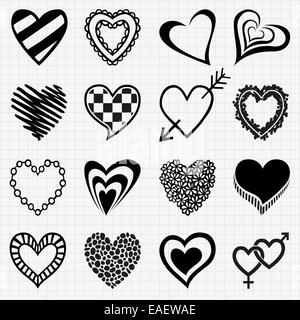 Hand drawn set of heart icons Stock Photo