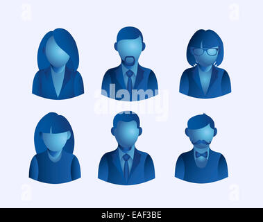 Social network business users avatar icons set in blue style illustration. EPS10 vector file with transparency layers. Stock Photo